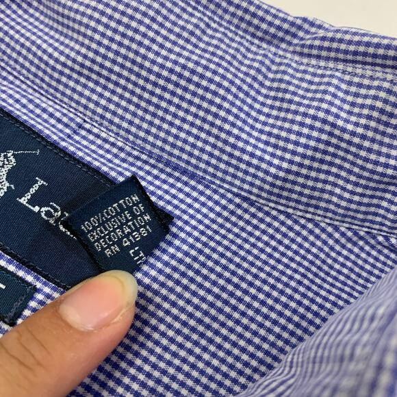 Ralph Lauren Shirt Mens L Large Blue White Custom Fit Button Down Gingham Cotton - Picture 5 of 9